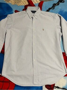 Ralph Lauren Men’s White Shirt with Thin Blue Stripes
